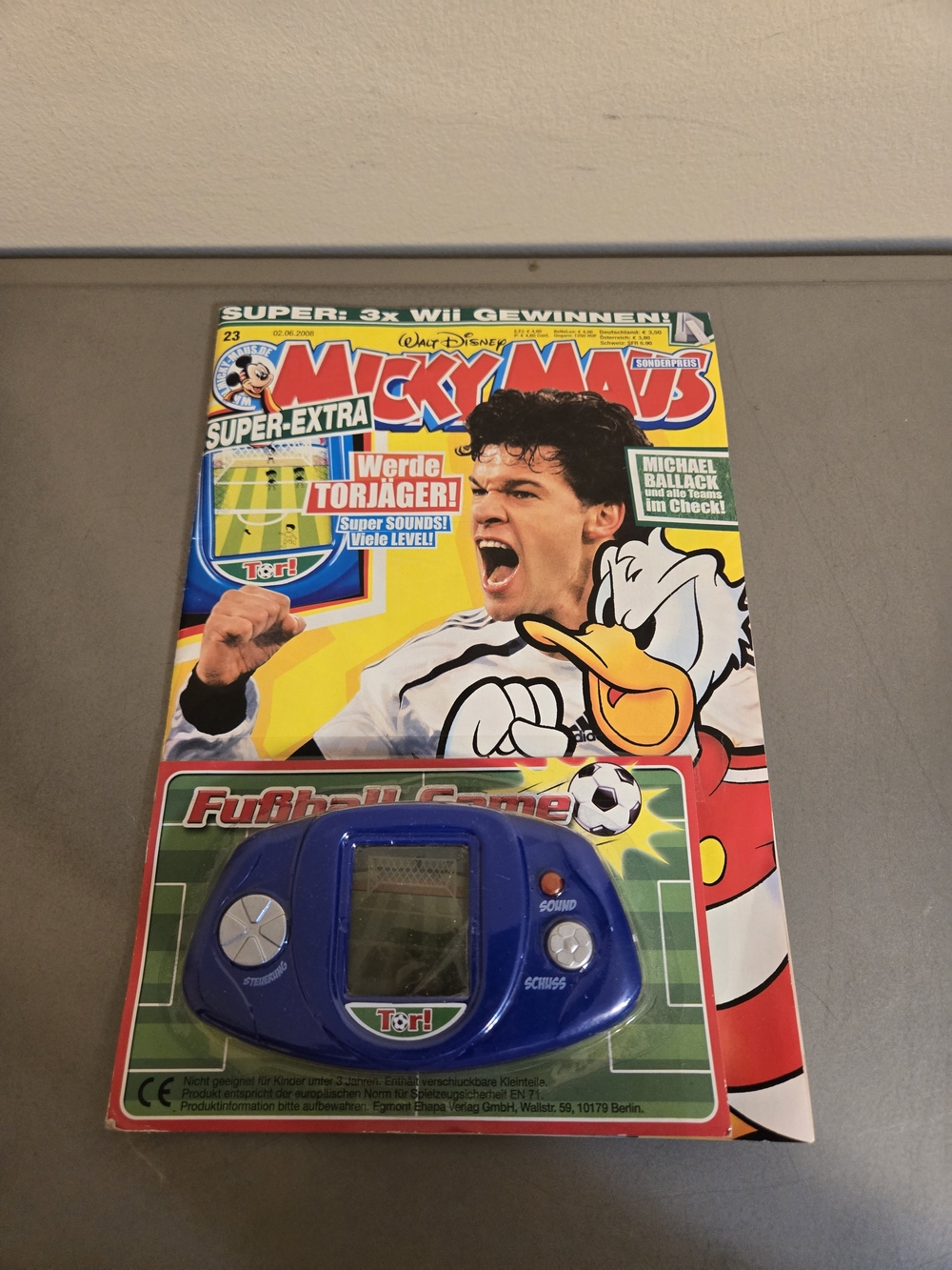 Vintage 2008 Micky Maus Magazin Issue 23 with Sealed Soccer Handheld LCD Game